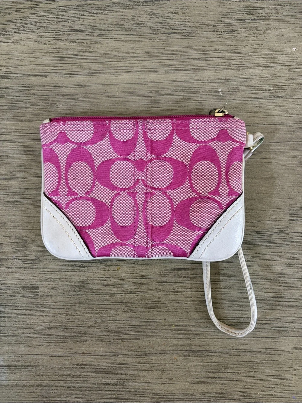Coach Pink Signature Canvas Wristlet with White Trim